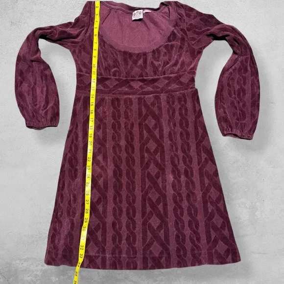 Vintage Juicy Couture Y2k Babydoll Dress Velour M Maroon Red USA Cable - Picture 7 of 7